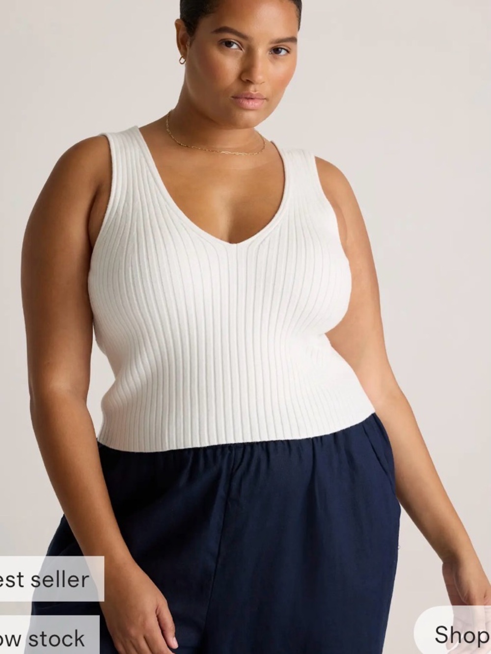 Quince Eco Knot Ribbed V-Neck Tank Top in Grey